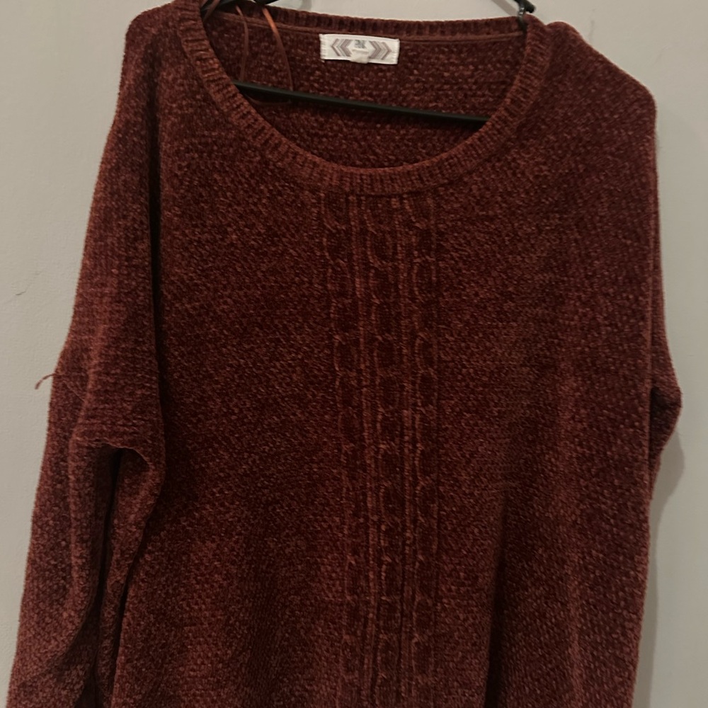 Pink Rose Burgundy Cable Knit Sweater